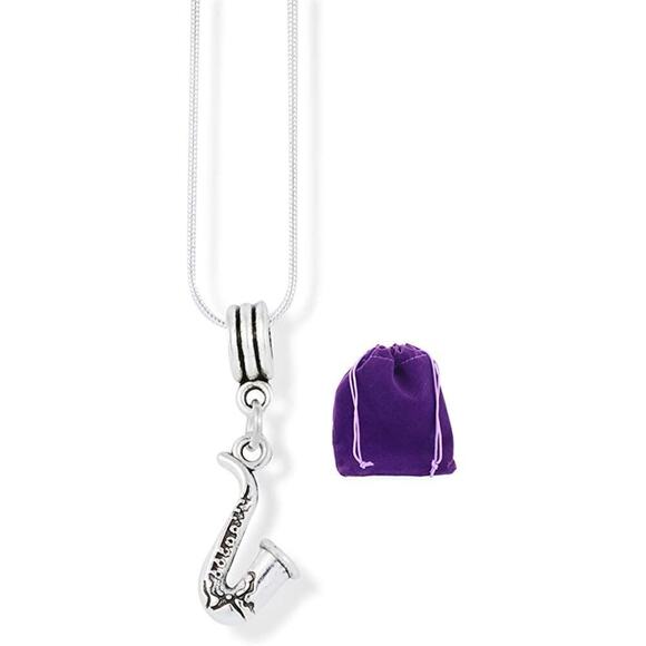 Dave the Bunny Jewelry - Saxophone Music Instrument Charm Snake Chain Necklace